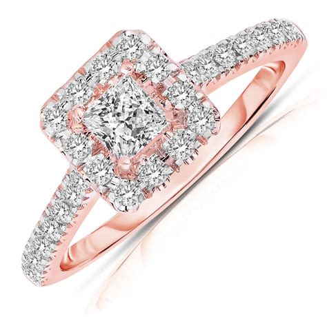 Half Carat Princess Cut Halo Diamond Engagement Ring In Rose Gold