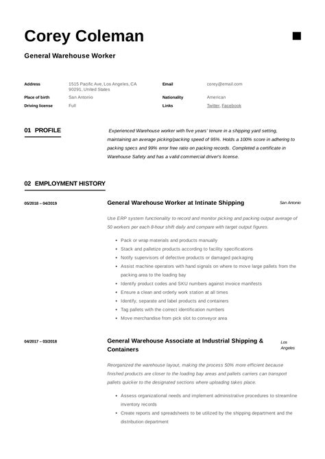 General Warehouse Worker Resume Guide 12 Resume Templates