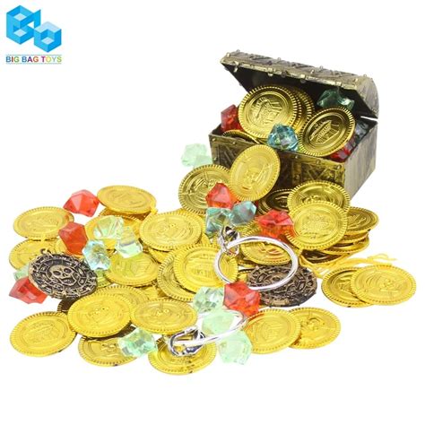 60 Pcs Pirate Gold Coins Buried Pirate Gems Jewelry Play Set Treasure