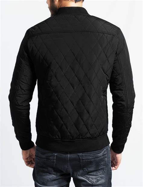 Mens Quilted Bomber Jacket With Faux Leather Trim Olgyn Quilted Bomber Jacket Quilted