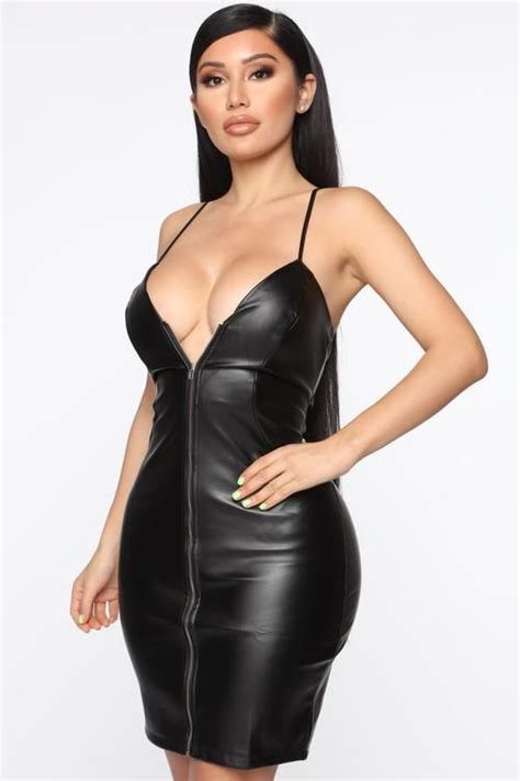 Carmella Pu Leather Midi Dress Black Mini Black Dress Leather
