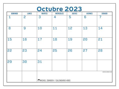 Calendario Octubre De 2023 Para Imprimir 501DS Michel Zbinden VE