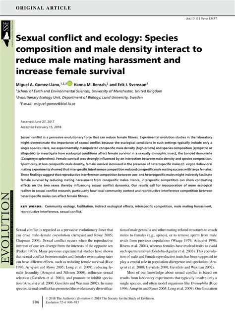 Pdf Sexual Conflict And Ecology Species Composition And Male Density Interact To Reduce Male
