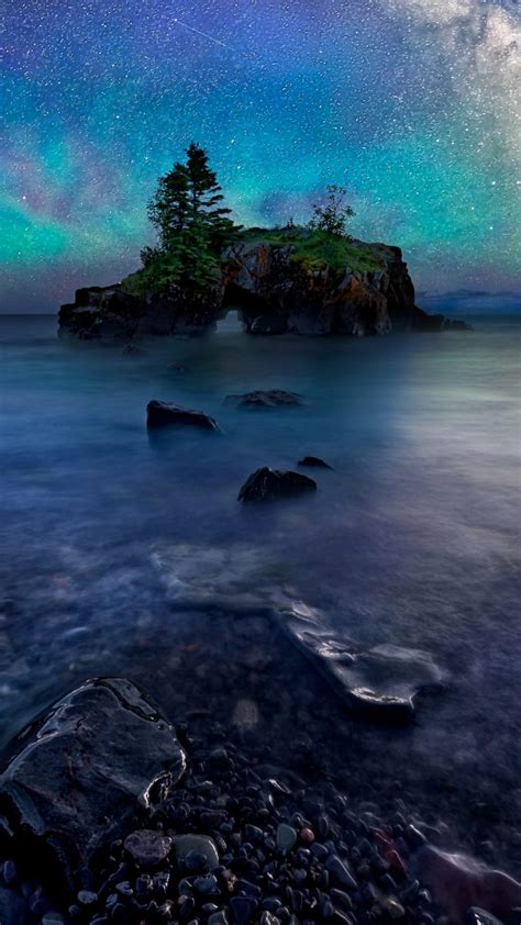 Milky Way Over Hollow Rock On Lake Superior Grand Portage