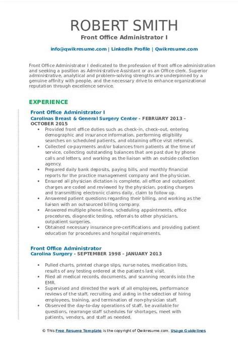 Front Office Administrator Resume Samples Qwikresume In