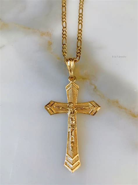 K Gold Plated Cross Crucifix Necklace Religious Cross Etsy