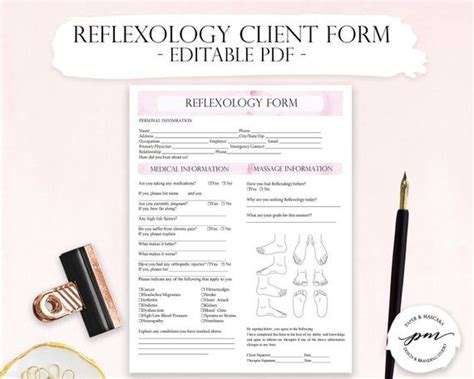 Editable Reflexology Forms Pink Massage Therapist Business Planner