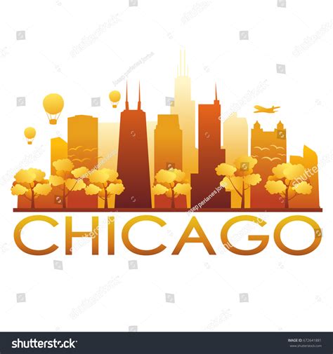 Vektor Stok Chicago Skyline Silhouette Gradient Vector City Tanpa