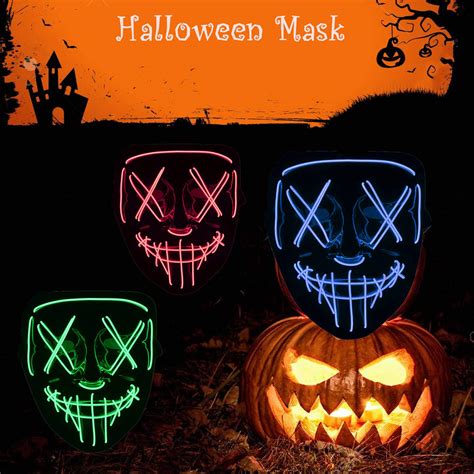 Halloween Purge Mask Scary Cosplay Led Light Up Mask Glow Led Face