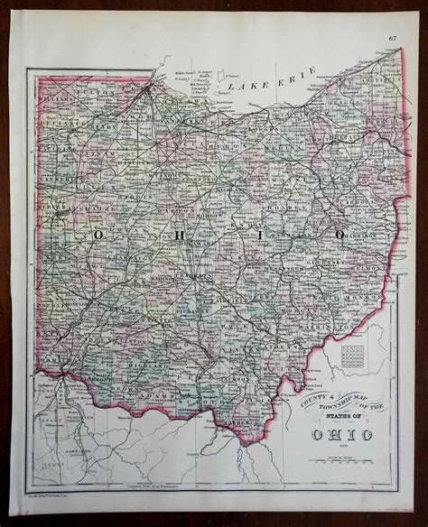 Ohio County And Township Map Cleveland Cincinnati Toledo Columbus 1887