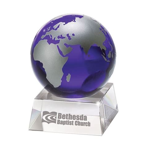 Blue Crystal Globe Award Personalization Available Positive Promotions