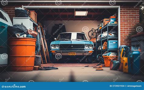 Car Repair Service in Garage, with Luxurious Car Parked in a Home