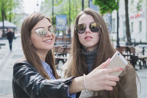 Friendship Concept Two Girls Taking Selfie In The City Stock Image Image Of Girl Self 147002765
