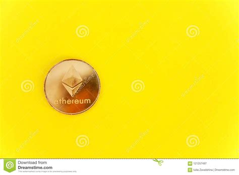 Ethereum, ETH, Crypto Coin On Yellow Background Stock ...
