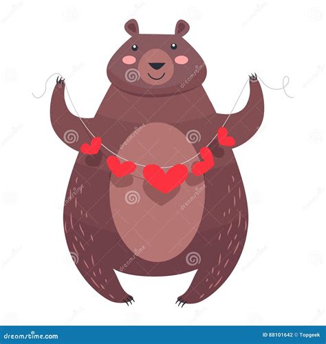 Valentine Teddy Bear With Necklace Of Hearts Vector Stock Vector