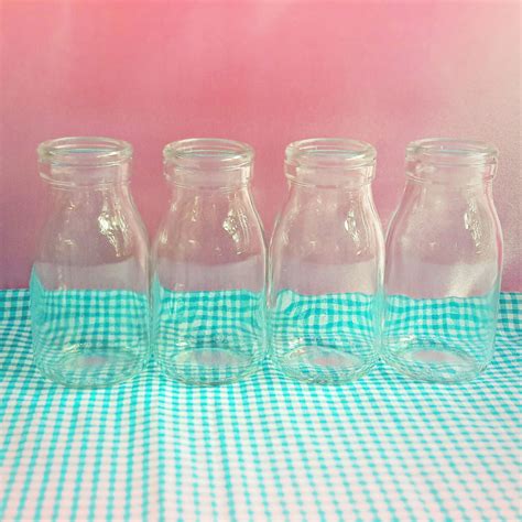 12 Glass Milk Bottles With Plastic Lids For Parties Miniature