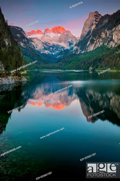 Image Of Gosausee Austria Located In European Alps At Summer Sunset