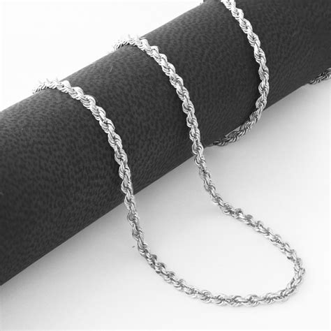 14k White Gold Womens 18mm Diamond Cut Rope Chain Pendant Necklace 14