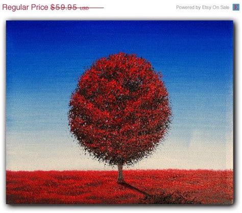 Original Art Red Tree Art Oil Painting Blue Skies By Bingart 3597