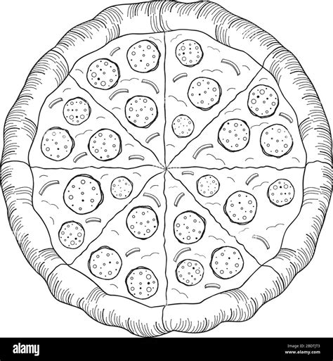 Pizza Pepperoni Onion Black And White Illustration Drawing Stock