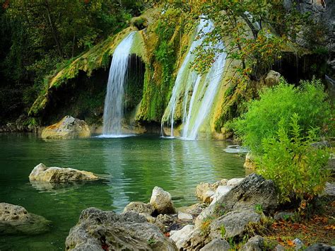 Waterfall Forest Rocks Silent Falling Emerald Lake Stones Water