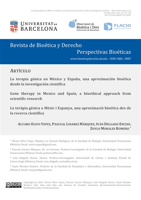 PDF La terapia génica en México y España una aproximación bioética desde la investigación