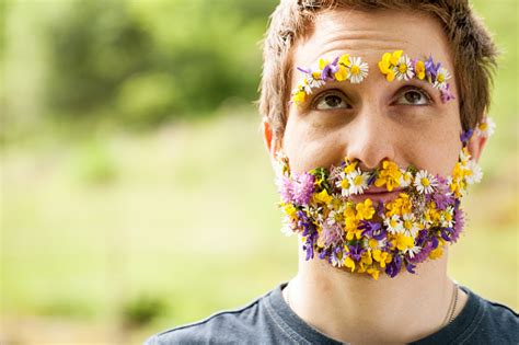 What do you send a guy instead of flowers? Portrait Of A Guy With Flowers Instead Of His Beard Stock ...