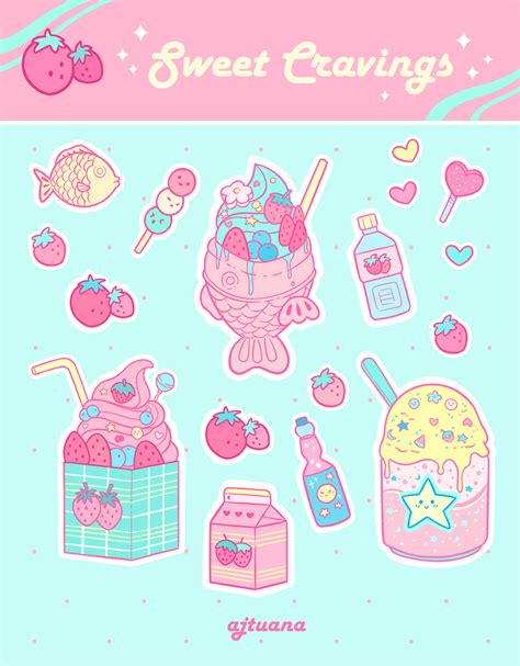 Ajtuana Cute Food Drawings Sticker Art Kawaii Stickers