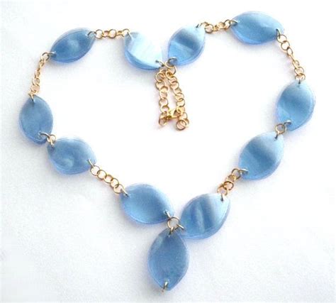 Blue And Gold Statement Necklace Made Of Recycled Plastic Bottles