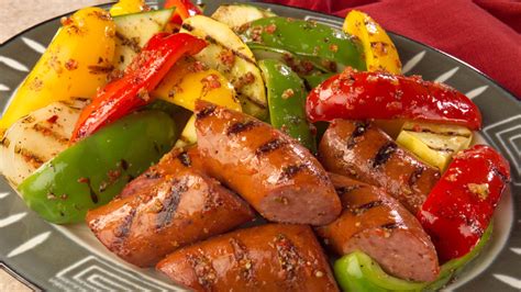 Picture courtesy of peace love and low carb. Grilled Garden Vegetables and Smoked Sausage - Eckrich