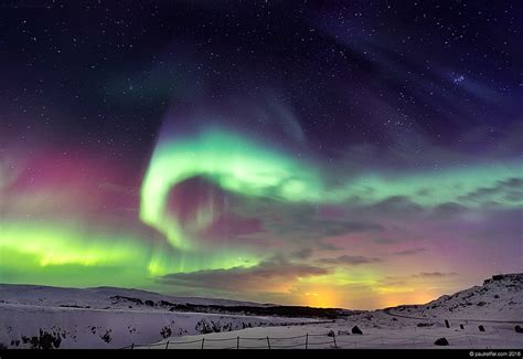 Iceland Aurora Borealis Northern Lights Gullfoss Snow Capped Mountains