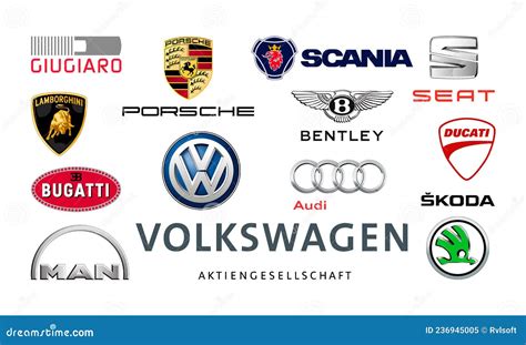 Collection Of Popular Car Logos Volkswagen Audi Seat Bentley Bugatti Ducati Giugiaro