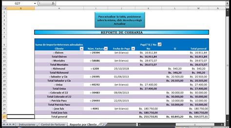 Plantilla En Excel Control De Cobro De Facturas Bs 150000 En