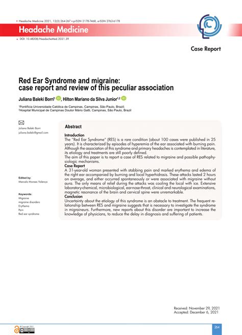 Pdf Red Ear Syndrome And Migraine Case Report And Review Of This