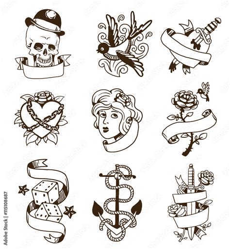 Grafika Wektorowa Stock Old School Tattoo Elements Vector Set Cartoon