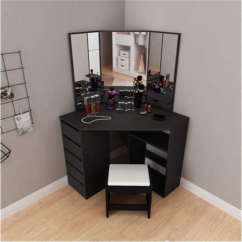 Modern Corner Dressing Table Set With Large Mirrorand Stool Makeup Desk