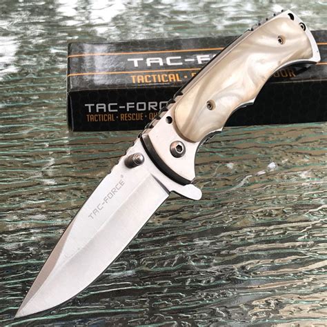 7 Tac Force White Pearl Handle Spring Assisted Pocket Knife