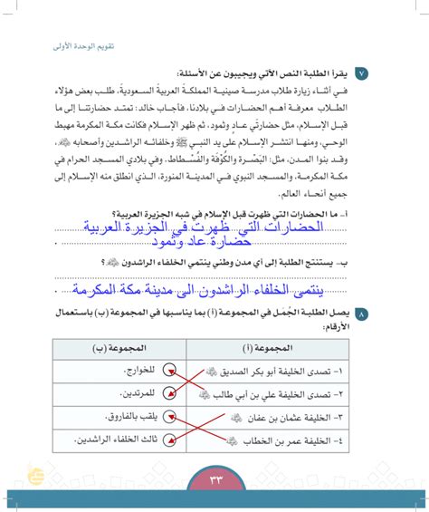 الوحدة الاولى الخلفاء الراشدون حلول التعليمي اون لاين