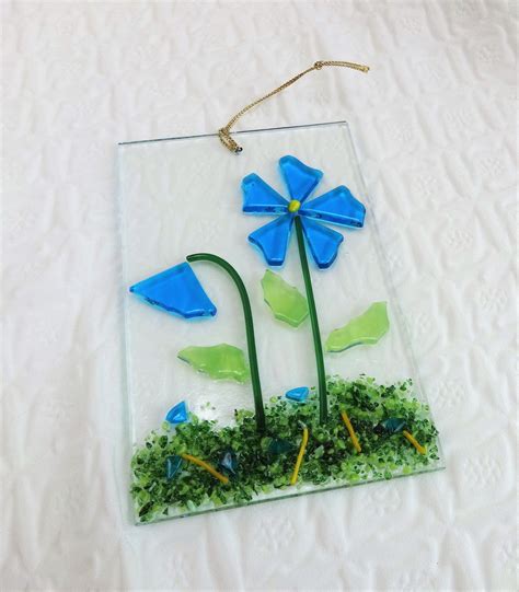 Fused Glass Flower Suncatcher Spring And Summer Stained Glass Suncatcher Blue Fused Glass