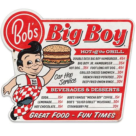 Open Road Brands Bobs Big Boy Menu Great Food Fun Times Metal Sign