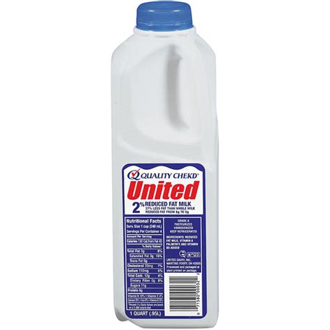 United Dairy 2 Reduced Fat Milk 1 Qt Plastic Bottle 2 Milk Riesbeck
