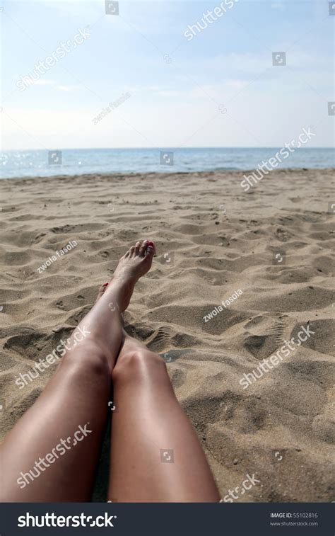 Summertime On Beach Women Legs On Sand Stock Photo 55102816 Shutterstock