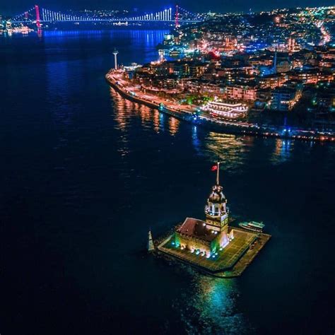 Istanbul Manzara Resimleri Gece Kız Kulesi Seyahat Fotoğrafçılığı Istanbul Şehir