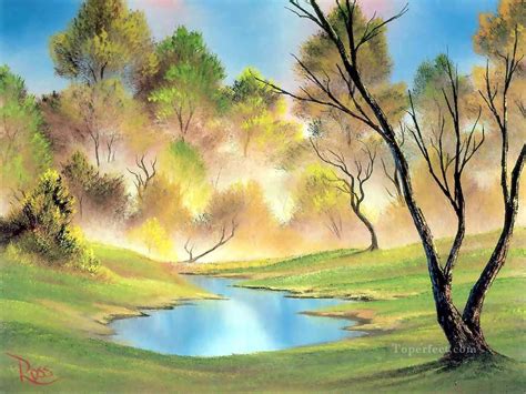 Quiet Pond Style Of Bob Ross Painting In Oil For Sale