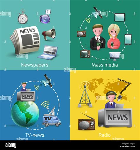 Los Medios Masivos De Comunicación 2x2 Imágenes Imagen Vector De Stock