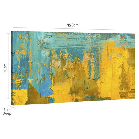 Large Mustard Yellow And Teal Turquoise Abstract Bedroom Canvas Pict