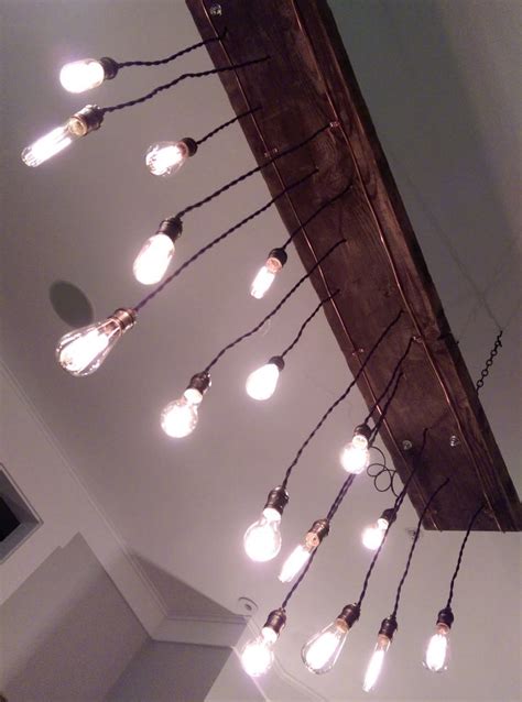 Diy Light Fixture Created From Reclaimed Wooden Beam And Edison Light