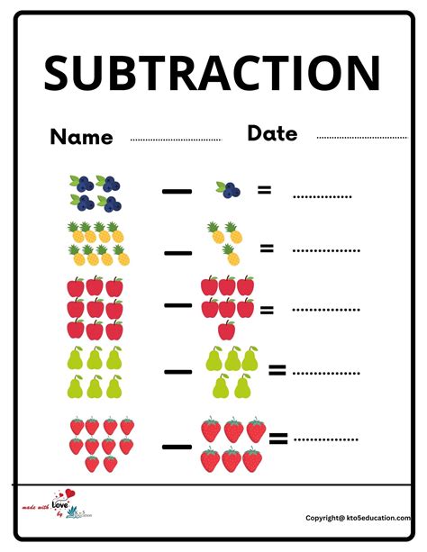 Subtraction Worksheet Worksheets For Kindergarten
