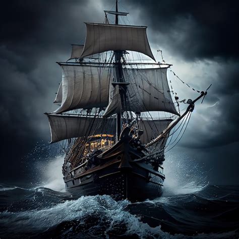 Premium Photo A Pirate Ship On The High Seas During A Storm An Old