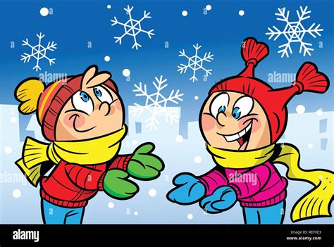 The Illustration Shows A Boy And Girl Fun In The Winter Children Catch